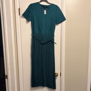 Ann Taylor Elegant Teal Pleated Dress